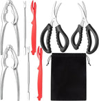suoundey Seafood Cracker Tool Set With Lobster Sheller Stainless Steel Crab Crackers Crab Leg Fork Seafood Scissors And Storage Bag, Crab Leg Pick Utensils Set Crab Eating Tools (9Pcs)