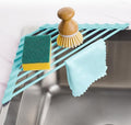 Tomorotec Compact Silicone-Coated Triangle Dish Drying Rack for Sink Corner - Foldable Stainless Steel Over-The-Sink Organizer and Storage Shelf (Mint Green)