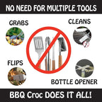 BBQ Croc 3 in 1 Barbecue Tool 15-inch - Extra Light Tongs, Spatula and Grill Scraper (Green)