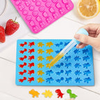 Gummy Candy Molds - Silicone Mini Gummy Bear/Dinosaur/Fruit Snack Molds with 2pcs Dropper,Non-stick and Bpa Free for Candy Chocolate Gummies Baking