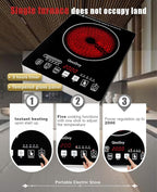 Portable Infrared Burner 2000W Electric Burner with 3 Hours Timer-Electric Hot Plate Touch Control Panel Adjustable Heating Power Glass Plate Electric Cooktop for Cooking (Black 2)