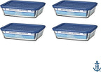 Anchor Hocking SnugFitTM Rectangular Food Storage Containers with Lids (4-Piece, 6-cup, Navy Blue, oven-safe)