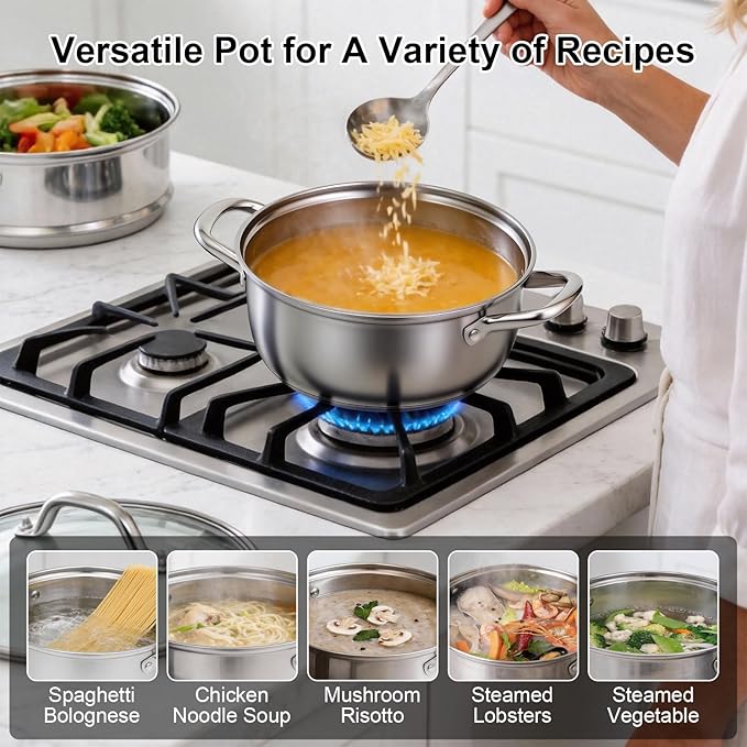 Chefbee Stainless Steel Steamer Pot - 3.2QT Steamer for Cooking with Food Basket, Steaming Cooking Pot Kitchen Cookware for Vegetable, Food, Dumplings, Soup