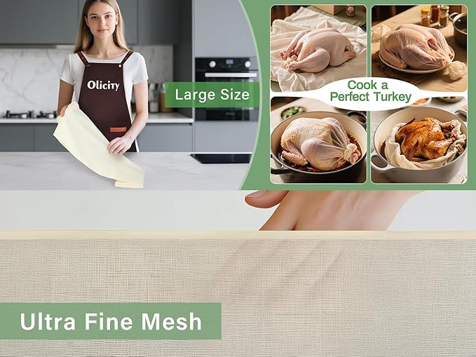 Olicity Cheese Cloths, Grade 90, 45 Sq Feet, Reusable Cheese Cloth with Closed Edges Unbleached Cotton Cheesecloth for Straining, Fine Mesh Fabric Muslin Cloth for Cooking, Baking, Milk,Crafts-5 Yards
