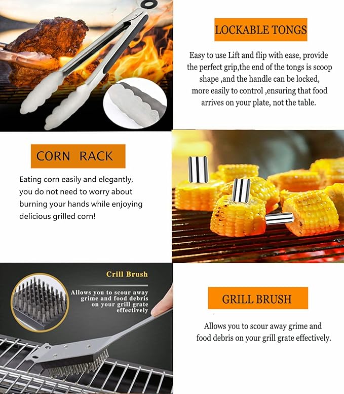 MUJUZE Grilling Accessories,Grill Utensils Set for Outdoor,Barbecue Tool Sets for Men,BBQ Accessories with Apron for Dad,Grill Tool Set,Grill Kit for Camping,Backyard