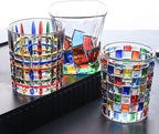Colorful Drinking Glasses, Hand Painted Colored Water Glasses, Multicolor Water Glasse,Whiskey Wineglass Glasses,Tumbler Glasses (Ice cube)