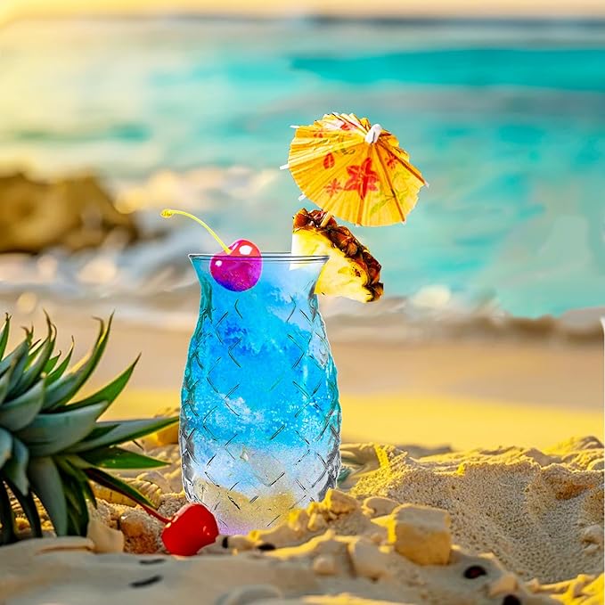 Pineapple Cup - Tiki Glasses for Cocktails - Pina Colada Hurricane Drinking Glasses for Bar Decor Set of 6 - Outdoor Mixed Drink Ice Tea Wine Glass Hawaii Tropical Barware 17 Oz