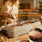 Cleansnap Everyday Electric Griddle, Great Gift for Family Feasts - 20” Nonstick Grill with Foldable Anti-Mess Shield, Rapid 1700W Hea & PPG Ceramic Coating, Dishwasher Safe, Vanilla Cream