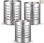 KSENDALO Metal Utensil Holder Set, Small SUS304 Steel Utensil Holder Flatware Silverware Spatulas Utensils Drying Rack for Kitchen Countertop, Kitchen Home Office Organizers ,Silver (3 Pack)