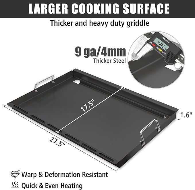 SafBbcue 97888 Full Size Griddle Inserts for Monument 24367 24633 13892 17842 35633 41847NG Grill Flat Top Griddle for Monument Replacemnt Parts 35633G 35633B D405 D425, Carbon Steel