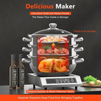 Steamer for Cooking, 3-Tier Stainless Steel Steamer Pot, 12.8 Inch Multipurpose Stackable Cooking Steam Pot Kitchen Cookware with Glass Lid for Induction, Gas, Electric Stoves