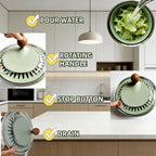 5.3Qt Stainless Steel Salad Spinner with Stop Button, Lid & Non-Slip Base, Salad Spinner Stainless Steel no Plastic, Dishwasher Safe, Vegetable Spinner Dryer with Drain Hole (GREEN)