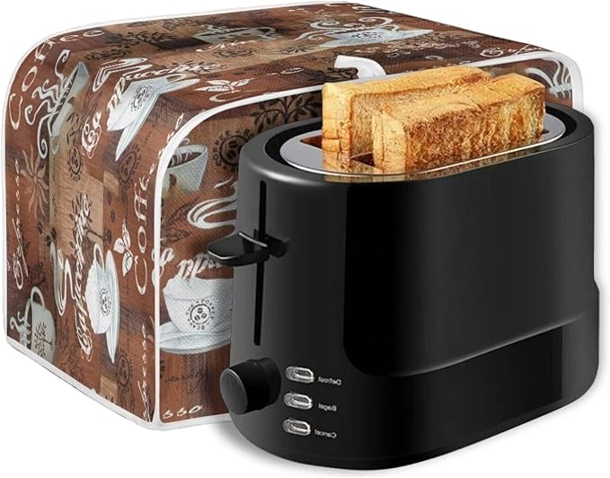 JEOCODY Toaster Bread Maker Cover with Handle - Coffee Theme Print, Wide Slot, Dust Protection