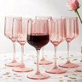Khen Acrylic Lucia Stemmed Goblets - Unbreakable Wine Glasses Reusable Drinking Cups Dishwasher Safe Elegant Stemware for Cocktail Champagne | Kitchen Bar Party | Set of 6 |14oz | Pink