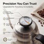 Barista Warrior Gooseneck Kettle with Thermometer - 1.2L Pour Over Coffee & Tea Kettle, 18/8 Stainless Steel Gooseneck Kettle Pot, Precision Pour Drip Spout, Suitable for All-Stoves (40 fl oz)