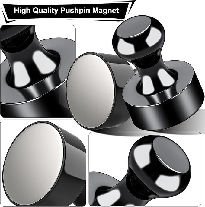 Tiergrade Metallic Magnets, Refrigerator Magnets, 40 Pack Black Magnetic Push Pins, Strong Fridge Magnets, Multi-use Whiteboard Magnets Perfect for Kitchen Office Classroom