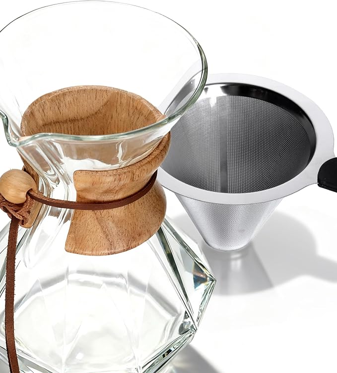 AGOGO Pour Over Coffee Maker Glass - Barista Kit with 304 Stainless Filter for Home, Office, Camping, Cafes - Easy Clean Coffee Dripper Set (Soft Towel&Brush) (28oz Diamond Design w/SS Filter)