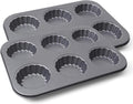 2 Pack Mini Tart Pan, 2.75" Egg Tart Molds 6-Cavity Non Stick Fluted Mini Tart Mould, Reusable Quiche Bakeware Carbon Steel for Pies, Quiche, Cheese Cakes, Desserts(Not Included Cutting Mold)