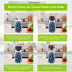 Upgraded 3-in-1 Electric Mason Jar Vacuum Sealer Kit for Mason Jars, Food Savers & Containers | Food Preservation System for Kitchen | Ideal for Canning Jams, Pickles, Dry Foods, Grains & Leftovers