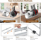 ROOHUA Pot Rack Organizer -Expandable Pot and Pan Organizer for Cabinet,Pot Lid Organizer Holder with 10 Adjustable Compartment for Kitchen Cabinet Cookware Baking Frying Rack Grey