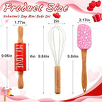 Fuutreo Valentines Holiday Mini Bake Set with Mini Spatula, Whisk and Rolling Pin, Sweetheart Pattern, Heat Resistant, Valentine Sweet Gift Bake Set for Baking Cooking Sauteing Mixing Serving Stirring