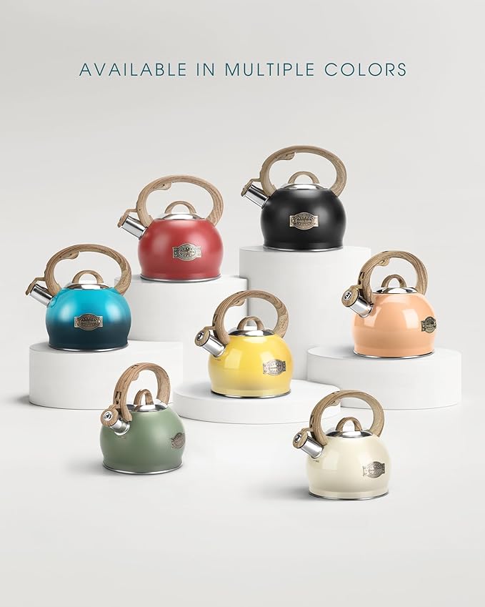 Hauce Radio Tea Kettle, Whistling Stovetop Teapot Food Grade Stainless Steel Tea Kettles for Stove Top with Anti-hot Ergonomic Handle,Kettle Spout for Tea, Coffee or Milk, 2.1 Quart Tea Pots