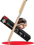 Senwosa 22” Pizza Oven Brush with Stone Scraper - Heat Resistant Stainless Steel Bristles, Extra Long Handle - Universal Fit for Most Pizza Ovens