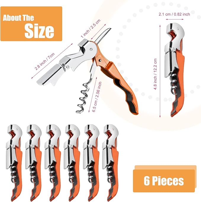 6 Pieces wine key wine opener Professional Waiter Corkscrews Stainless bottle opener Fold Serrated Foil Cutter Key for Family, Company Party,Bars,Restaurants(orange)