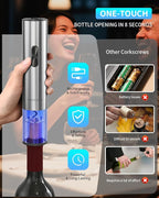 CIRCLE JOY Electric Wine Opener 7-in-1 Stainless Steel Rechargeable Electric Wine Bottle Opener Gift Set with Automatic Vacuum Pump, Foil Cutter, Wine Pourer, 2 Vacuum Stoppers & Charging Station