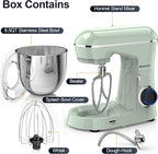 Honinst Stand Mixer, 6.5QT 10-Speed Tilt-Head Electric Stand Mixer, 3-In-1 Kitchen Mixer with Bowl, Dough Hook, Whisk and Beater, Food Mixer for Baking, Cake and Most Home Cooks, Green