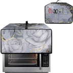 Marble Rose Flower Print Toaster Oven Cover, Stain-Resistant Air Fryer Cover with Storage Pocket, Kitchen Decorative Oven Protector, Black Grey Gold, (Large-18.5*22.5*12.99 inches)