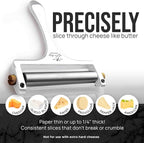 Zulay Kitchen Stainless Steel Wire Cheese Slicer - Adjustable Hand Held Cheese Cutter with 2 Extra Wires - Premium Cheese Shaver For Mozzarella, Cheddar, Gruyere - Cheese Cutter with Wire (White)