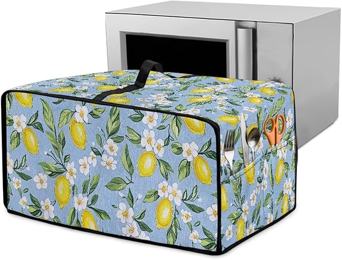 Lemon Daisy Print Toaster Oven Heavy Duty Cover with Pockets, Dust-proof Anti Fingerprint Microwave Oven Cover, Air Fryer Covers for Kitchen Counter (Small-14.5*18.46*9 inches)