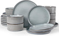 Famiware Star 18-Piece Reactive Glaze Plates and Bowls Sets, Service for 6 - Stoneware Dinnerware with Trim, Modern Rustic Dishes, Chip & Scratch Resistant, Microwave & Dishwasher Safe, Smoky Blue