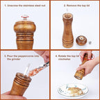 Gulex® Wood Pepper Grinder Pepper Mill,Adjustable Coarseness 8 Inch Wooden Peppermill, Ceramic Grinding Mechanism Salt Mill Refillable (1 pack) (Dark-1PC)