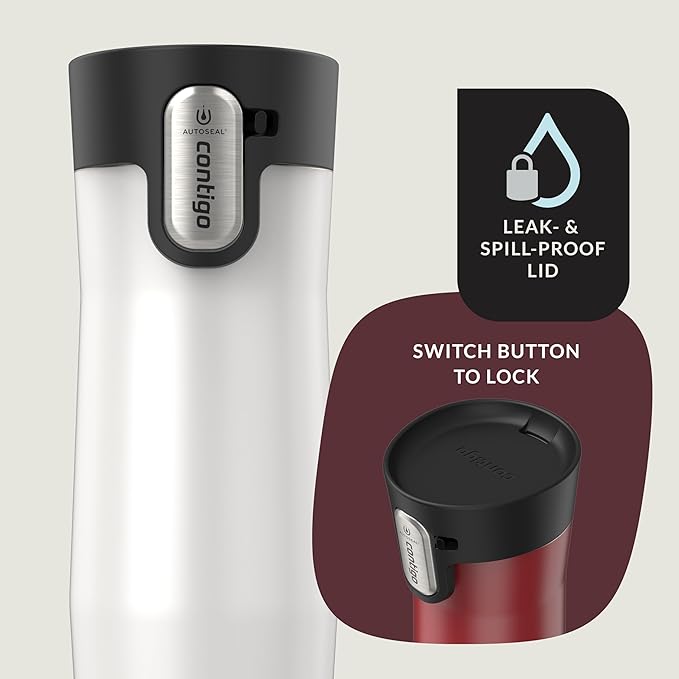 Contigo AUTOSEAL West Loop Vacuum-Insulated Stainless Steel Travel Mug with Easy-Clean Lid 16 oz 2-Pack Goji Berry Frosted Pearl Salt Frosted Pearl