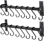 Dseap Kitchen Utensil Holder Hanger, Pot and Pan Rack Wall Mounted, Kitchen Rail with 8 Hooks for Hanging Cooking Utensils, Mugs, Spoons, Wall Mounted, Black, Pack of 2