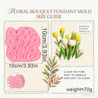 1 Pcs Tulip Fondant Mold, Flower Chocolate Silicone Mold, Food-Grade Material, for Baking Cookies Candy Sugar Crafts, Marzipan Muffins Chewing Gum Salted Dough Epoxy Resin Plaster Soap Clay