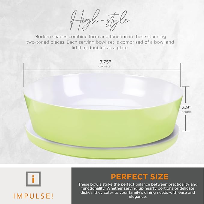 IMPULSE! Minimalist Medium Lime Bowl - Perfect for Meal Preps, Pasta, Fruits, Salad, and Pastries! Lid Doubles as Plate! Great for Storing Food!