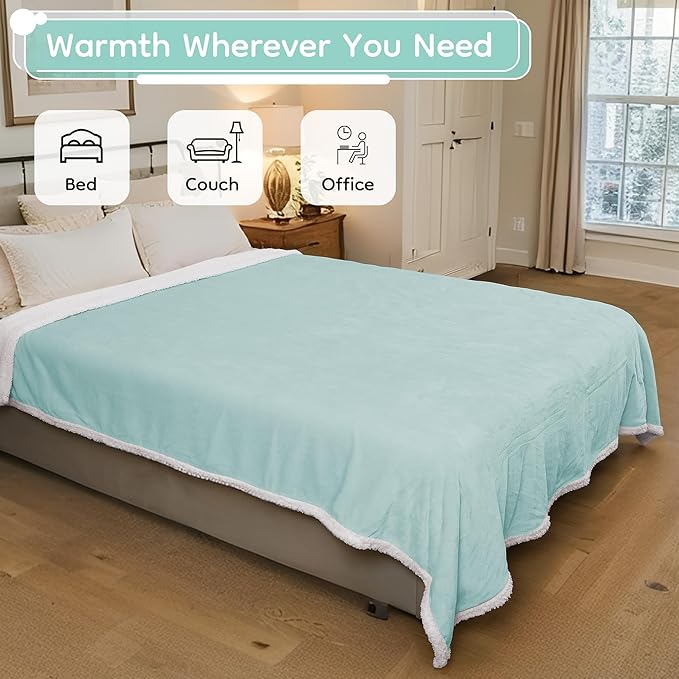 Electric Heated Blanket Throw Size - 50"x60", Soft Flannel Heating Blanket, 4 Heating Levels, 3 H Auto Shut Off, Breathable Warm and Washable for Sofa, Mint Green