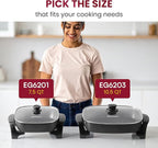 Elite Gourmet EG-6203X Extra Deep 16"x13"x3.2" (10.5Qt.) Scratch Resistant, Easy Pour Spout, Dishwasher Safe, Non-stick Electric Skillet with Vented Glass Lid, Adjustable Temperature, Black