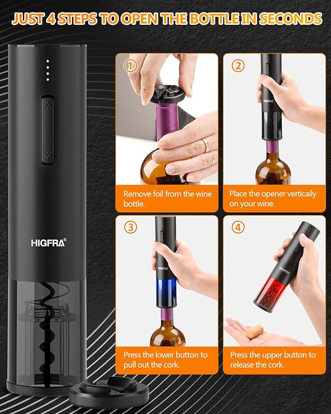 Rechargeable Electric Wine Opener Set - All-in-One Premium Wine Gift with Wine Aerator, Vacuum Stopper and Foil Cutter - Perfect for Christmas, Home, Bar, and Party Use-Day Gifts for Dad
