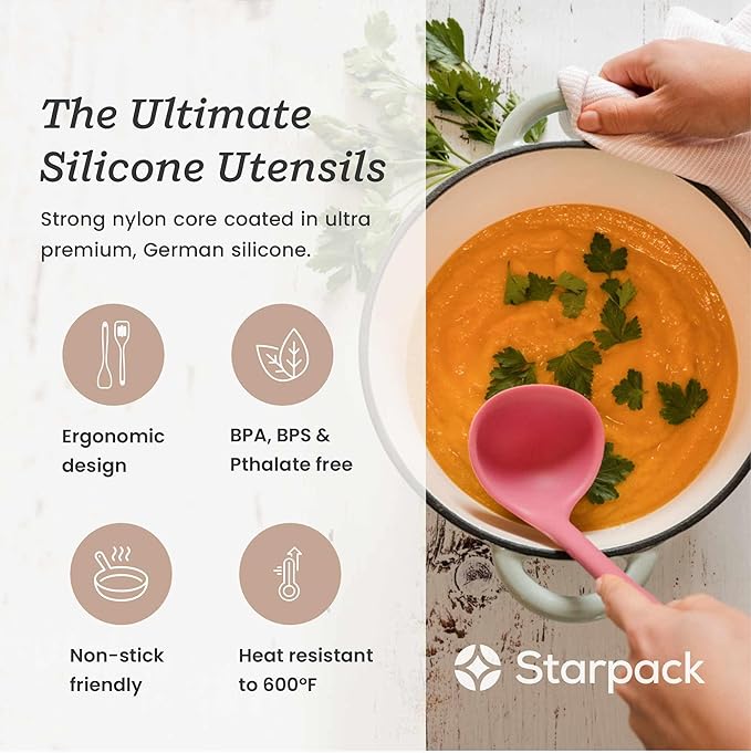 Starpack 'Stir & Serve' Silicone Cooking Utensils Set (5 Pcs) - 10.5" - Kitchen Utensil Set Heat Resistant to 600°F - Kitchen Utensils for Nonstick Cookware - Silicone Utensil Set for Mixing & Cooking