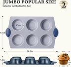 BRONYPRO 2-Pack 6-Cup Non Toxic Nonstick Ceramic Jumbo Muffin Pan & Cupcake Tin, PFOA & PFOA Free, Rust-Resistant Aluminized Steel, Oven Safe, Blue