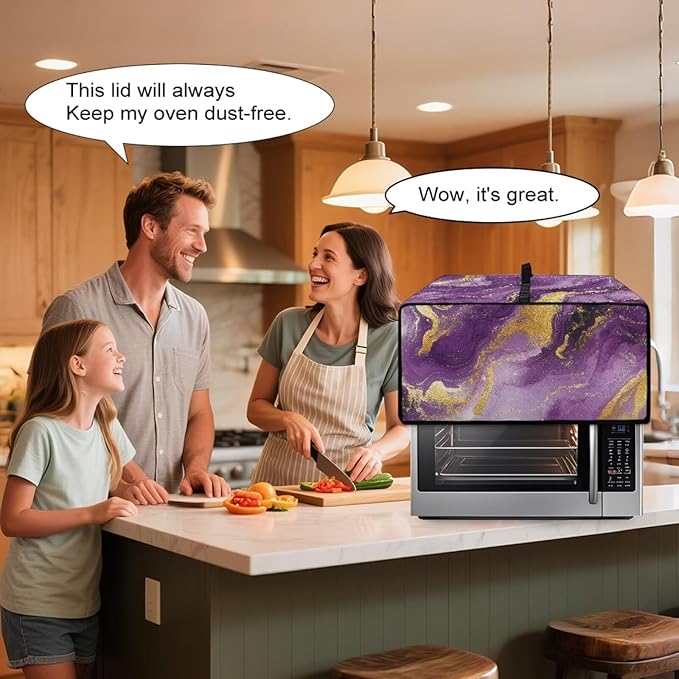 Marble Print Toaster Oven Cover, Dust-proof Heavy Duty Toaster Oven Cover for kitchen, Air Fryer with Accessory Pockets, Gold Violet, (Medium-16.1*19.71*10 inches)