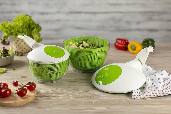 IBILI Large Salad Spinner – 6.34 Qt Lettuce, Vegetable, and Fruit Washer and Dryer with Non-Slip Base, Brake Button for Quick Stop, Super-Fast Operation, Dishwasher Safe, Made in Spain