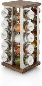 Kamenstein 20 Jar Vintage Spice Rack with Spices Included, Revolving Countertop Spice Organizer with Glass Jars, Labeled Caps, Removable Sifter Discs, and Free Refills for 5 Years