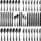 PHILIPALA Black Silverware Set, 48-Piece Flatware Set with Steak Knives for 8, Stainless Steel Mirror Cutlery Include Forks Spoons and Knives Set, Dishwasher Safe Utensils Set for Home Restaurant