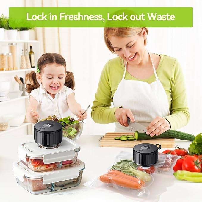 Upgraded 3-in-1 Electric Mason Jar Vacuum Sealer Kit for Mason Jars, Food Savers & Containers | Food Preservation System for Kitchen | Ideal for Canning Jams, Pickles, Dry Foods, Grains & Leftovers