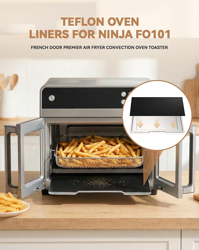 5-Pack Oven Liners for Ninja French Door Premier Air Fry Oven 20.3 Qt Capacity FO101, 12"x 12" Non-Stick Teflon Oven Protectors Mats, BPA & PFOA Free, Reusable for Bottom of Convection Toaster Oven